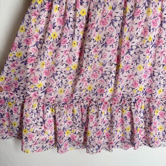 NWT Allison and Kelly Purple Pink Floral Mini Tier Dress Short Sleeve V- Neck L - Picture 4 of 13